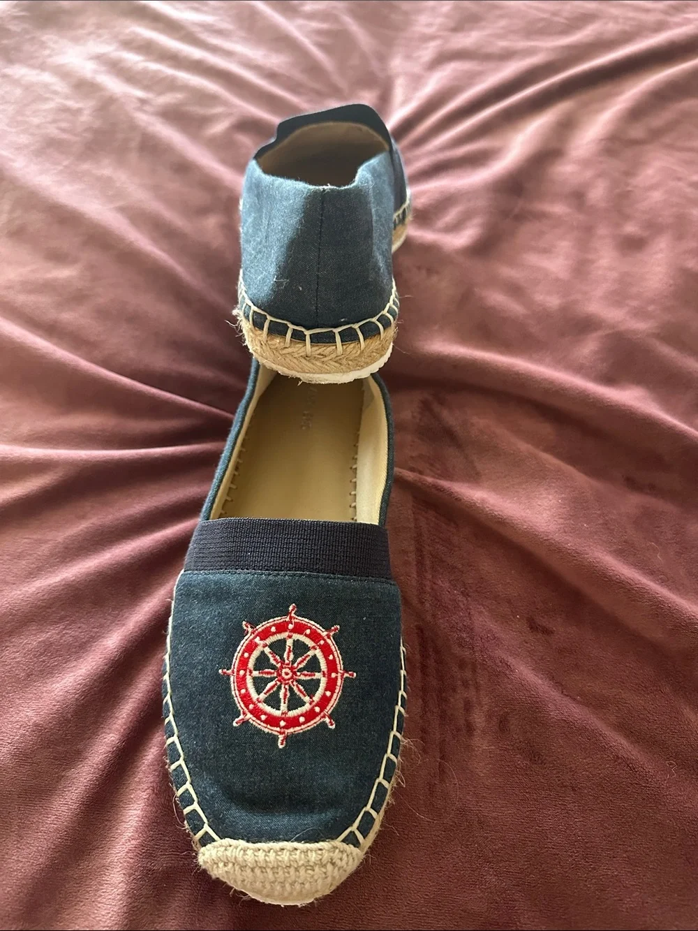 Old Navy Navy Espadrille Flats with Red Nautical Wheel